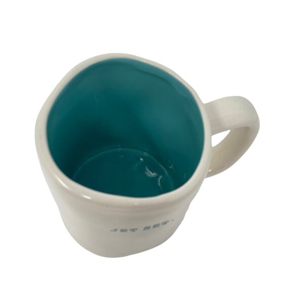 Rae Dunn JET SET Typewriter Lettering White Teal Kitchen Farmhouse Ceramic Mug - Picture 5 of 7